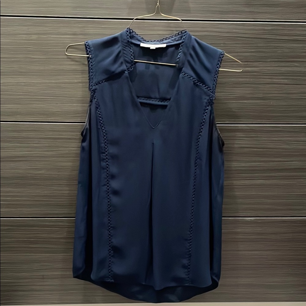 Daniel Rainn Blue Pleated Blouse with Mandarin Collar